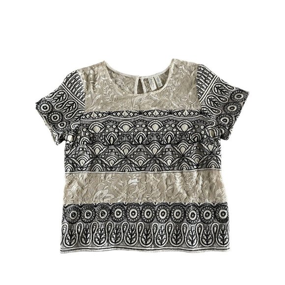 Anthropologie Meadow Rue Womens Embroidered Sleeve Blouse Gold 10 - Picture 4 of 11